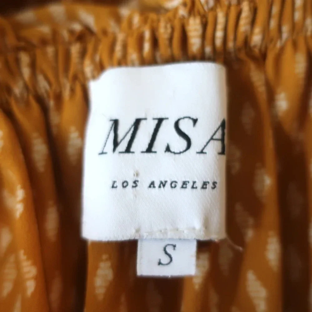 MISA Halter Midi Dress Asya Pom Pom Trim Marigold Block Print Size Small - Picture 5 of 7